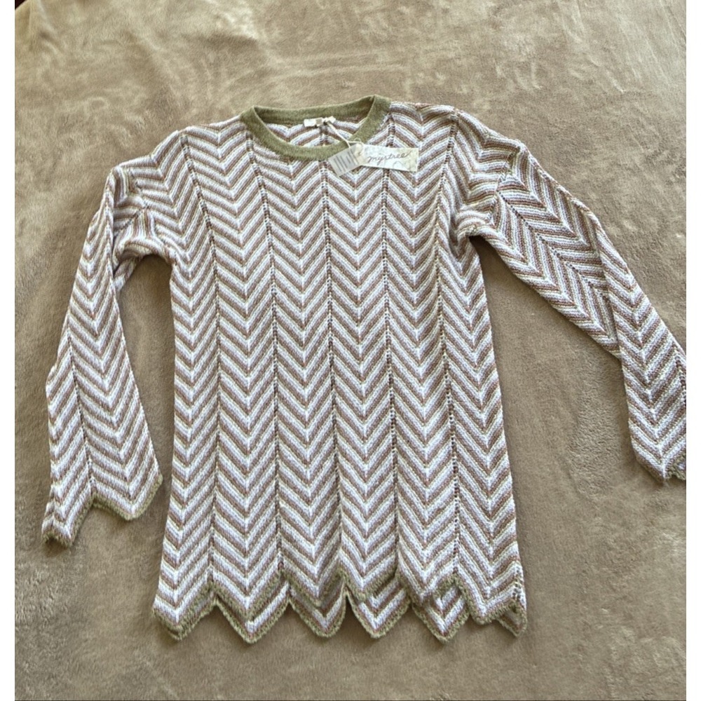 Mystery Women's Sweater Large Multicolor Scallop‎ Chevron crochet Net 70s Vibes